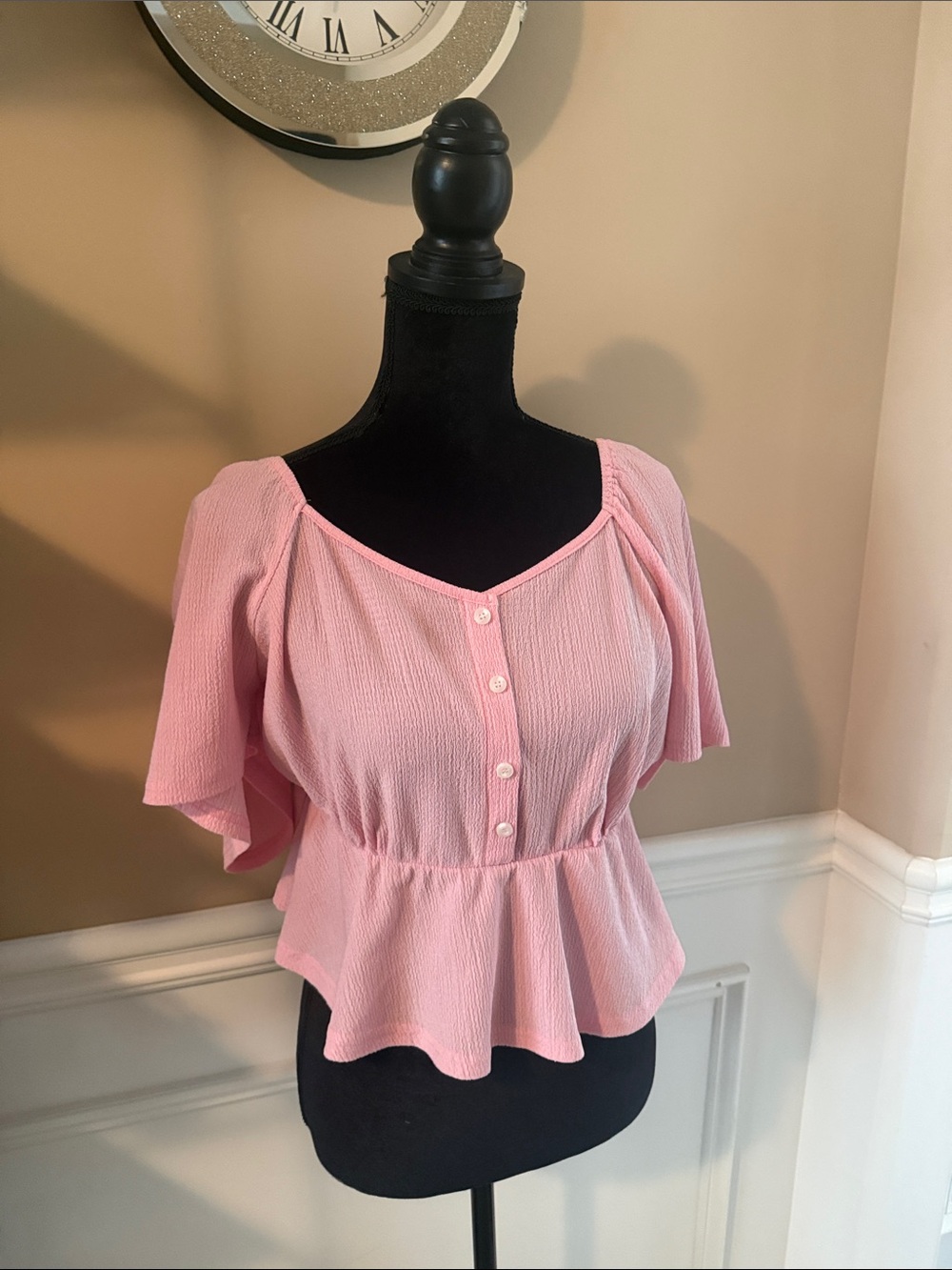 Women's Pink Button-Front Peplum Top